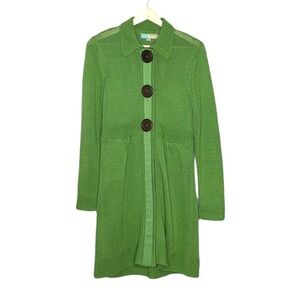 BODEN ST MALO LONG CARDIGAN KELLY GREEN HEAVY KNIT 3 LG BUTTONS OVER SNAPS SZ 10